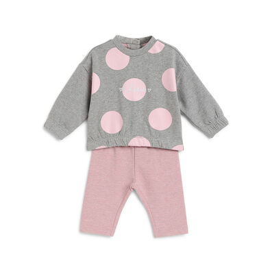 Girls Light Grey Printed Sweatshirt With Leggings